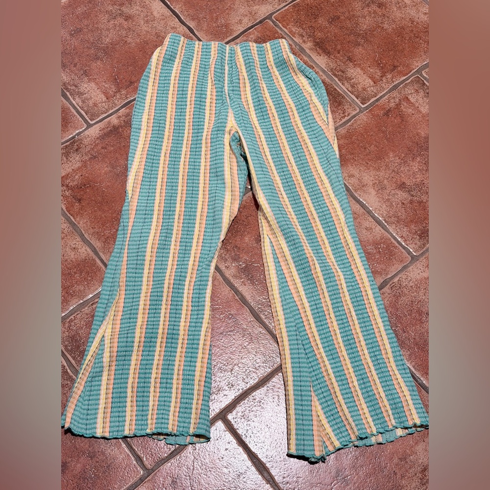 3 Striped Wide-Leg Pants in Teal and Yellow, Red & Orange & Blue Orange/Yellow